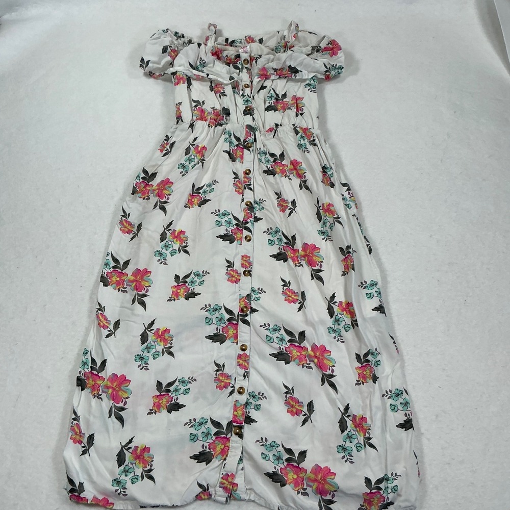 Justice Girls Floral Maxi Dress Cream Pink Blue Button Front Size M 10